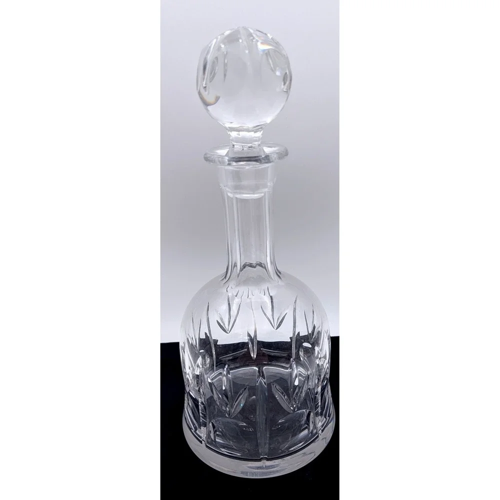 Vintage Cut Glass Decanter with Faceted Orb Stopper Clear Crystal Style 12.5